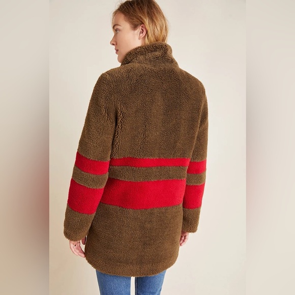 Anthropologie Velvet by Graham &‎ Spencer Evian Striped Teddy Coat Sherpa in L - Picture 12 of 17